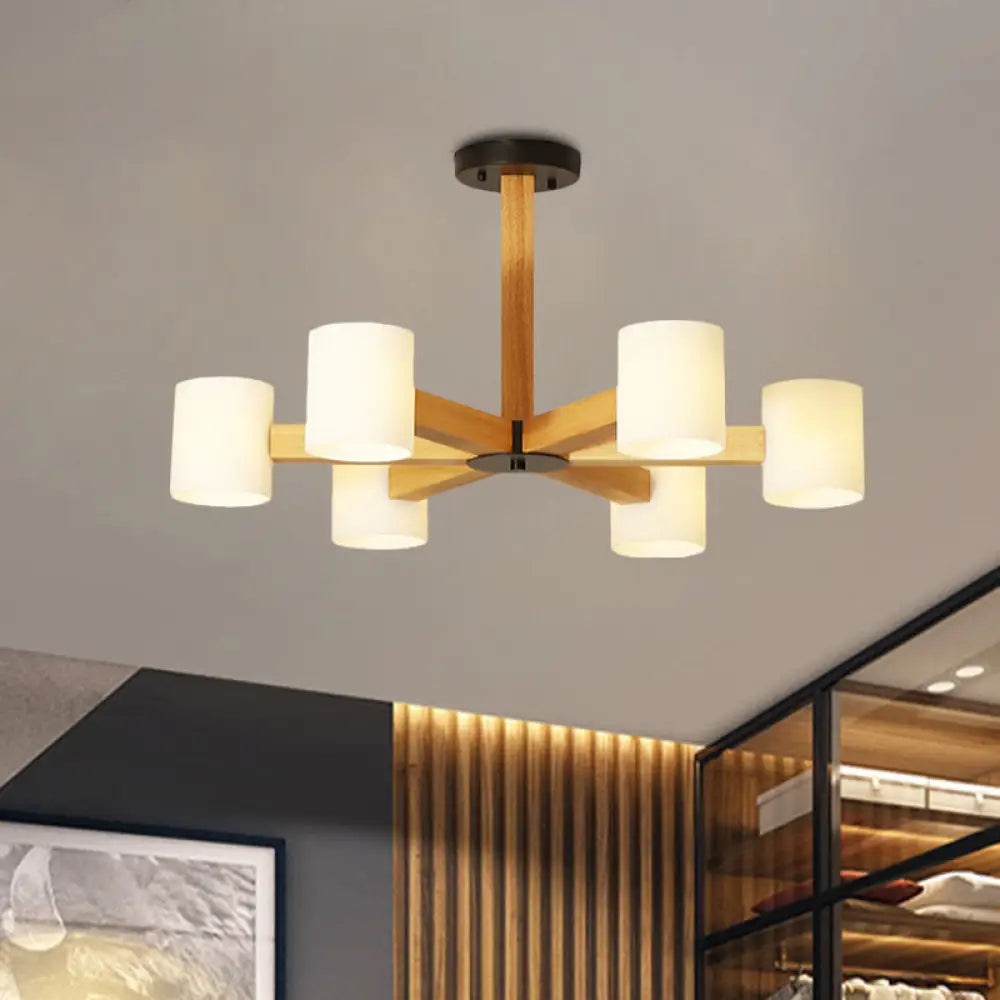 Japanese Style Pendant Chandelier With White Glass Shade And Wood Accents For Bedroom Lighting 6 /