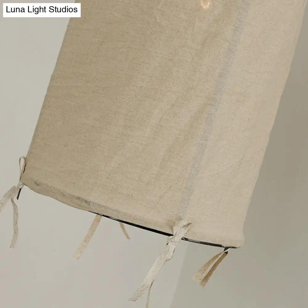 Japanese Style Pendant Light - Cylindrical Design Beige Fabric 1-Bulb Perfect For Restaurants