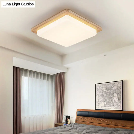 Japanese Style Square Ceiling Light Wood Led Flush Mount - Wide Range Selection (12.5/14/18/22)