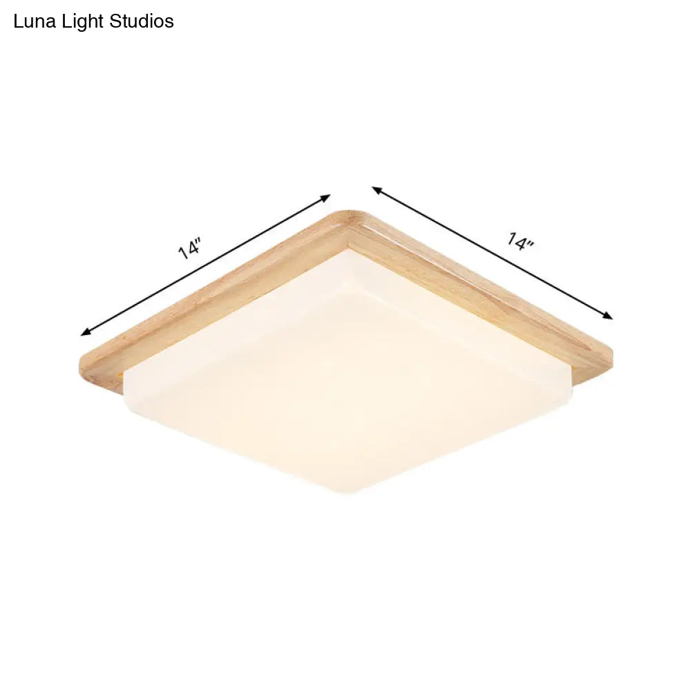 Japanese Style Square Ceiling Light Wood Led Flush Mount - Wide Range Selection (12.5/14/18/22)