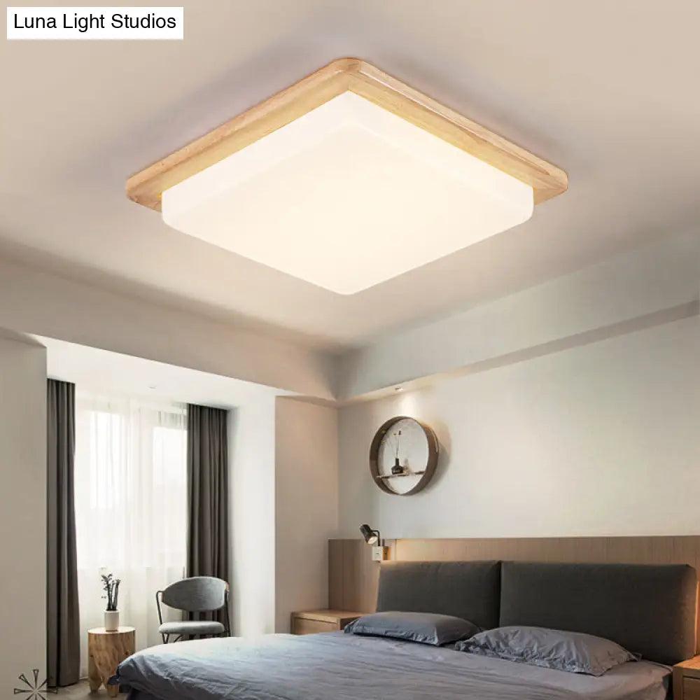 Japanese Style Square Ceiling Light Wood Led Flush Mount - Wide Range Selection (12.5/14/18/22)