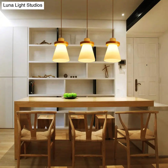 Japanese Style White Glass Conical Pendant Ceiling Light For Dining Room