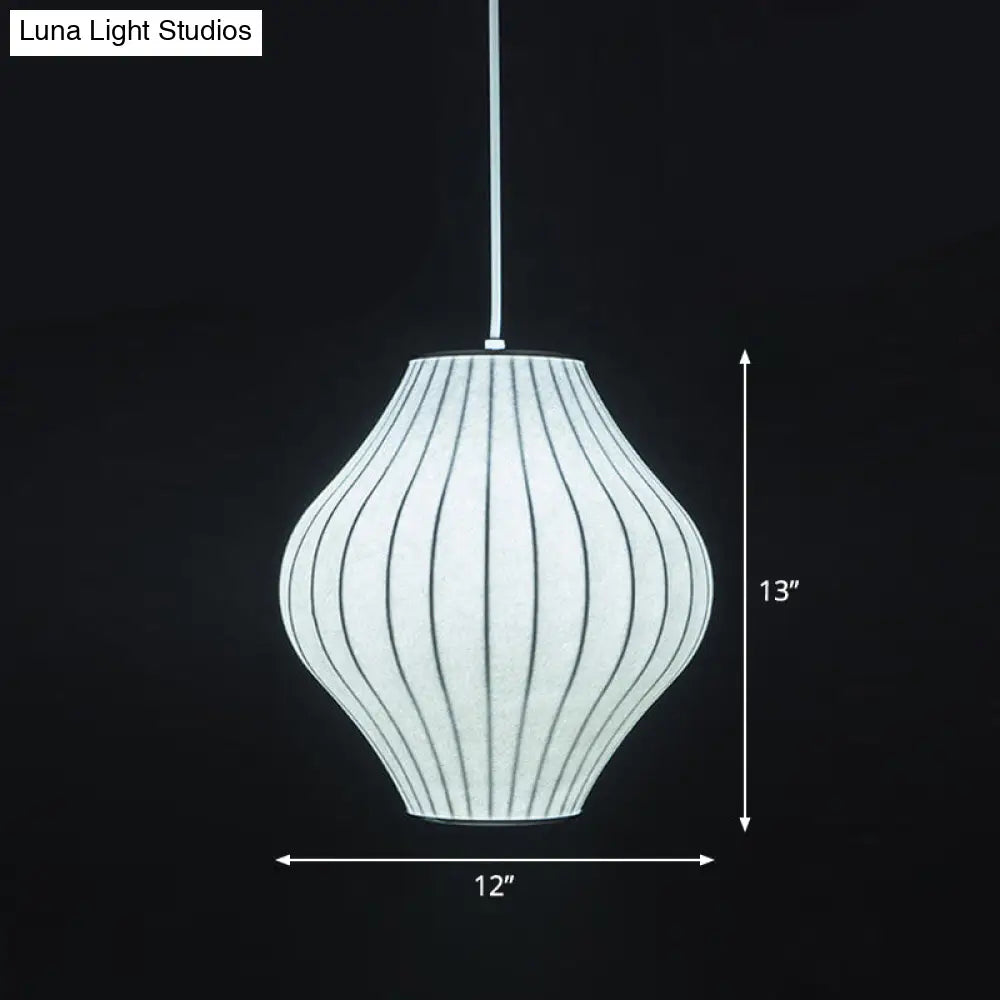 Japanese Style White Lantern Pendant - Single Silk Hanging Lamp Fixture