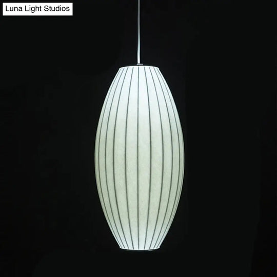 Japanese Style White Lantern Pendant - Single Silk Hanging Lamp Fixture / 10