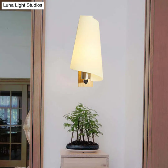 Japanese Style White Wall Lamp - Kids Bedroom Coolie Shade Sconce Light In Milk Glass