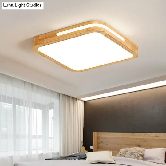 Japanese Style Wood And Acrylic Led Square Flush Ceiling Lamp In Beige - 16/19.5 Wide / 16 White