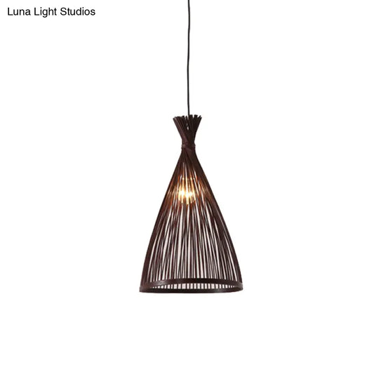 Japanese Style Wood Funnel Pendant Light - 1 Head 8’/10’/12’ Wide Ceiling Hang Lamp In Beige/Coffee