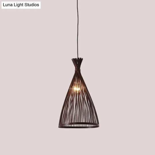 Japanese Style Funnel Pendant Light - Wood 1 Head 8/10/12 Wide Beige/Coffee Ceiling Hang Lamp