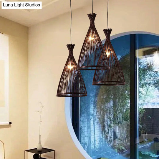 Japanese Style Funnel Pendant Light - Wood 1 Head 8/10/12 Wide Beige/Coffee Ceiling Hang Lamp Coffee