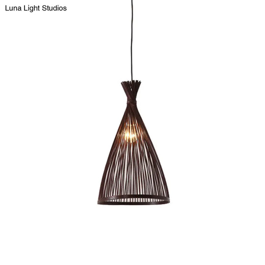 Japanese Style Funnel Pendant Light - Wood 1 Head 8/10/12 Wide Beige/Coffee Ceiling Hang Lamp