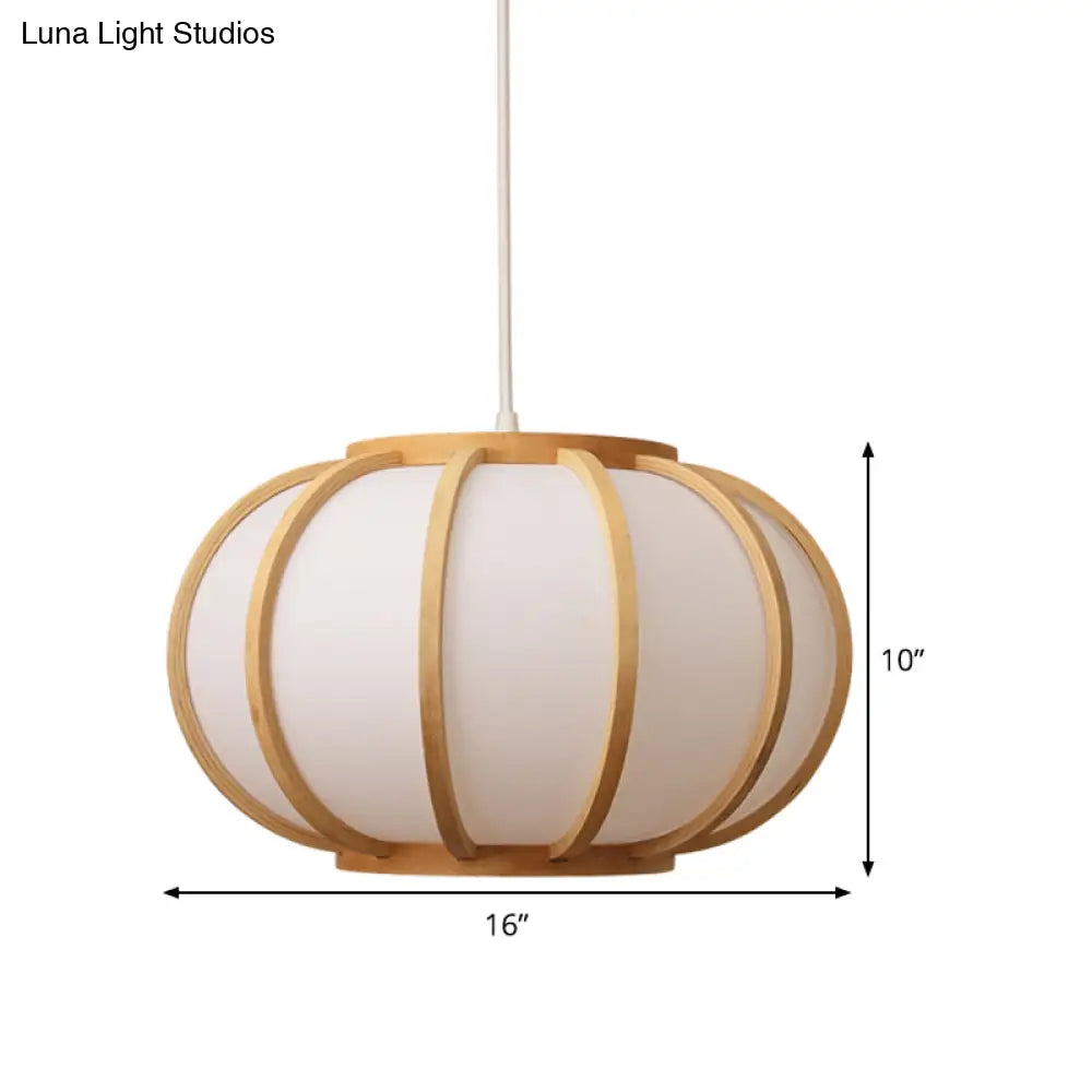 Japanese Style Wood Pumpkin Ceiling Light - Beige Suspended Fixture For Bedroom