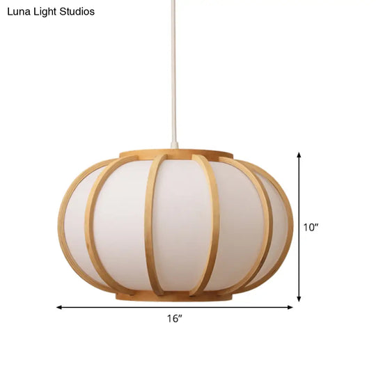 Japanese Style Wood Pumpkin Ceiling Light - Beige Suspended Fixture For Bedroom