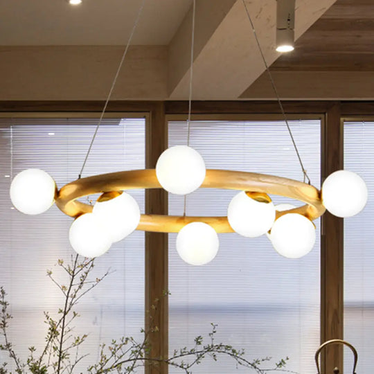 Japanese Style Wood Ring Pendant Light With Bubble Shade In Beige - Perfect For Study Room 10 /