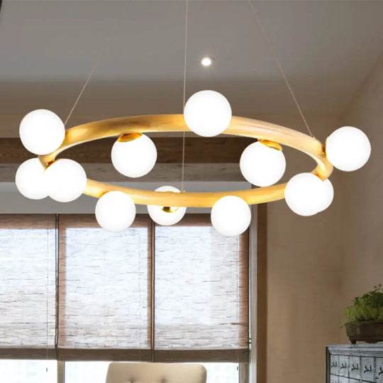 Japanese Style Wood Ring Pendant Light With Bubble Shade In Beige - Perfect For Study Room 12 /