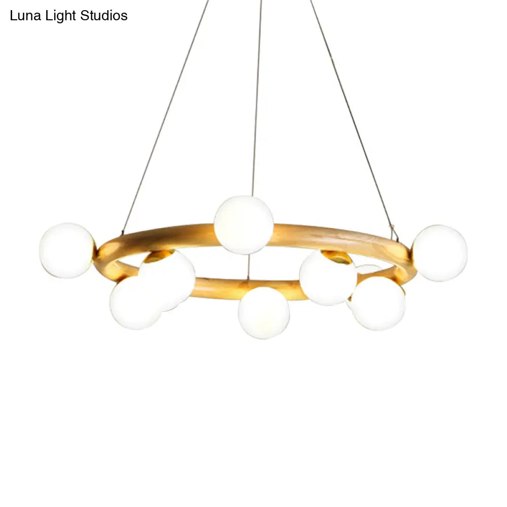 Japanese Style Wood Ring Pendant Light With Bubble Shade In Beige - Perfect For Study Room