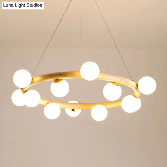 Japanese Style Wood Ring Pendant Light With Bubble Shade - Ideal For Study Room