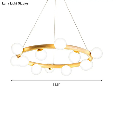 Japanese Style Wood Ring Pendant Light With Bubble Shade In Beige - Perfect For Study Room