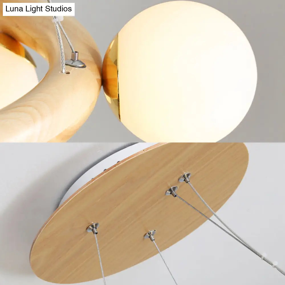 Japanese Style Wood Ring Pendant Light With Bubble Shade In Beige - Perfect For Study Room