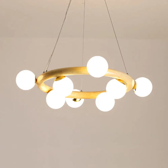 Japanese Style Wood Ring Pendant Light With Bubble Shade In Beige - Perfect For Study Room 8 /