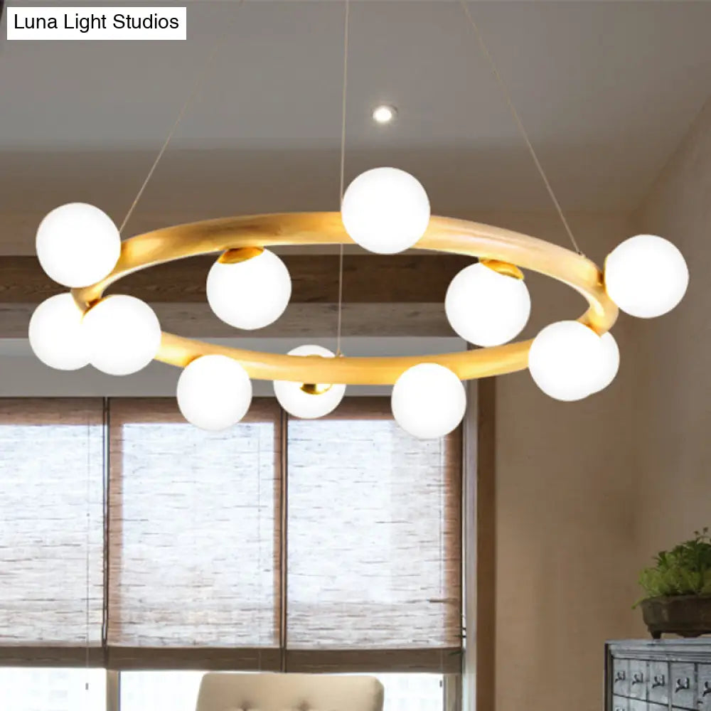 Japanese Style Wood Ring Pendant Light With Bubble Shade - Ideal For Study Room 12 /