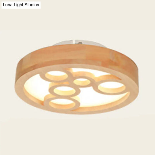 Japanese Style Wooden Led Flush Ceiling Light In Beige For Hallway Porch Wood / B