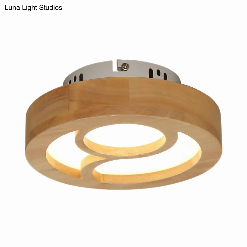 Japanese Style Wooden Led Flush Ceiling Light In Beige For Hallway Porch Wood / A