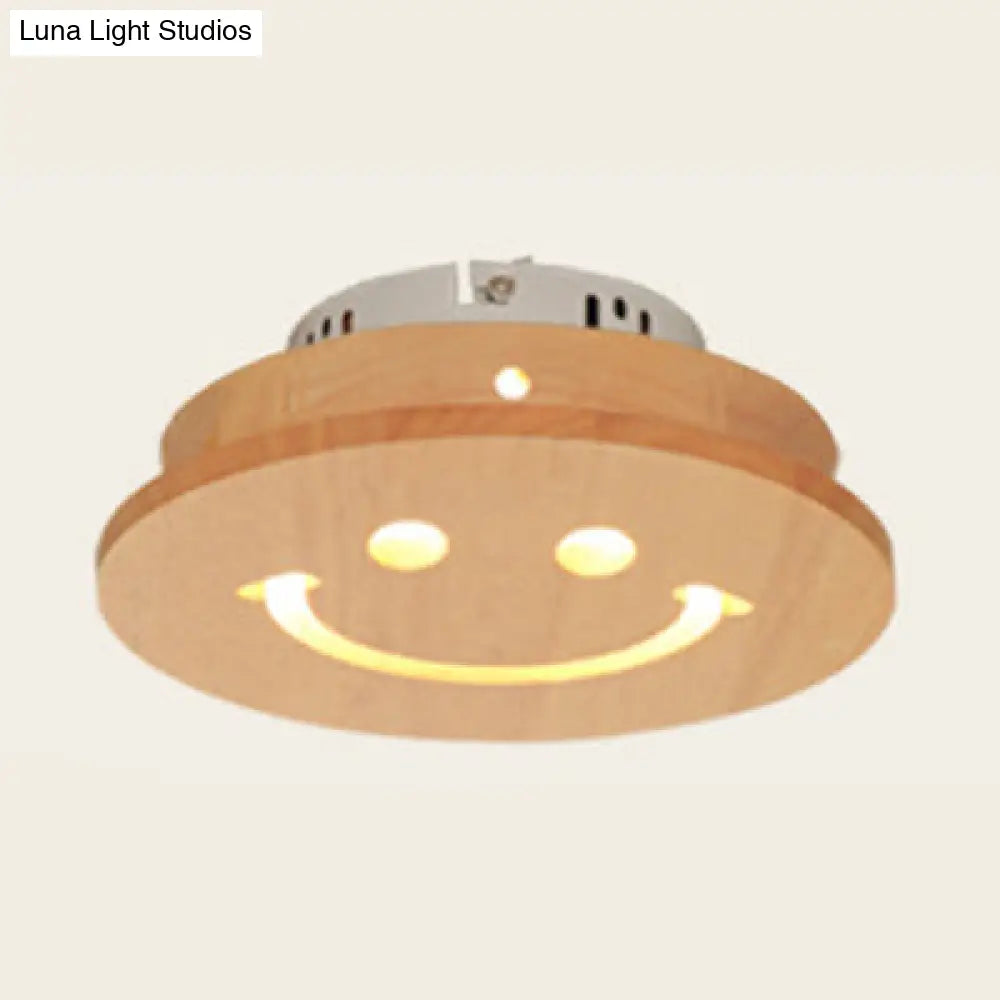 Japanese Style Wooden Led Flush Ceiling Light In Beige For Hallway Porch Wood / D