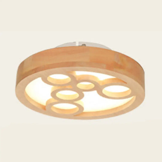 Japanese Style Wooden Led Flush Ceiling Light In Beige For Hallway Porch Wood / B