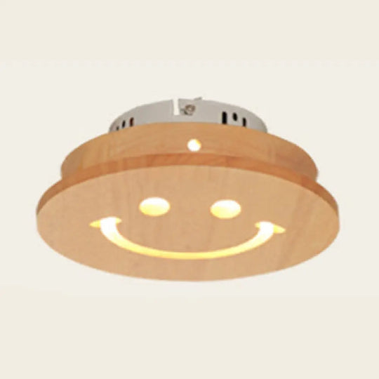 Japanese Style Wooden Led Flush Ceiling Light In Beige For Hallway Porch Wood / D