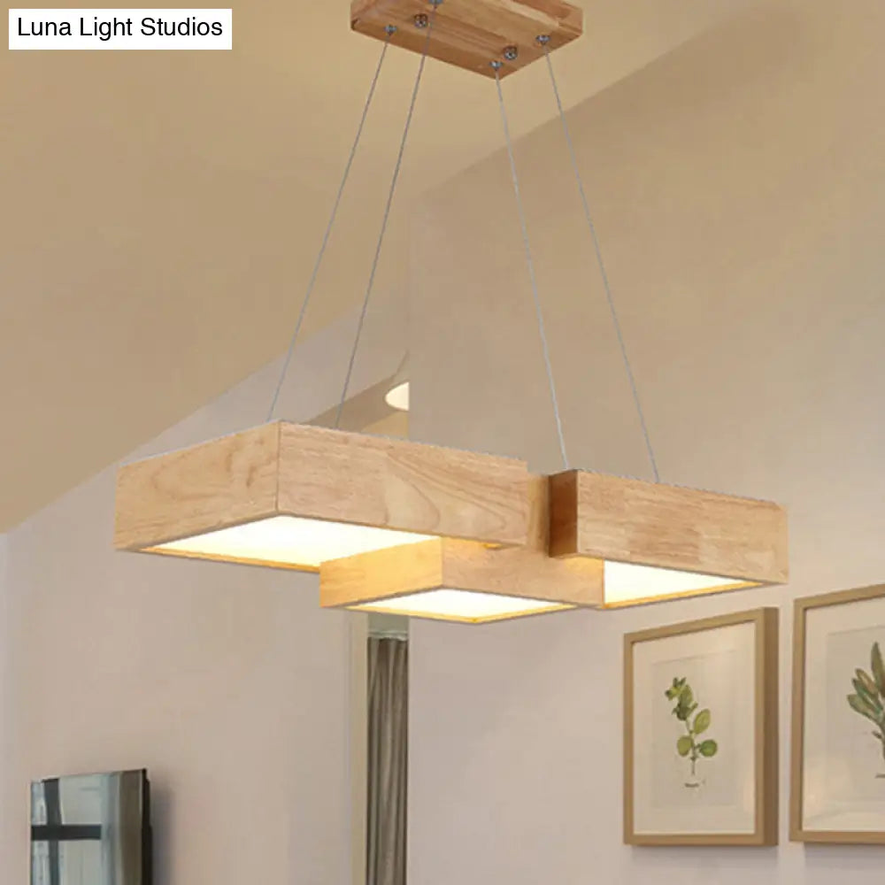 Japanese Style Wooden Led Pendant Lights For Restaurants - Rectangular Solid Wood Island Lamps