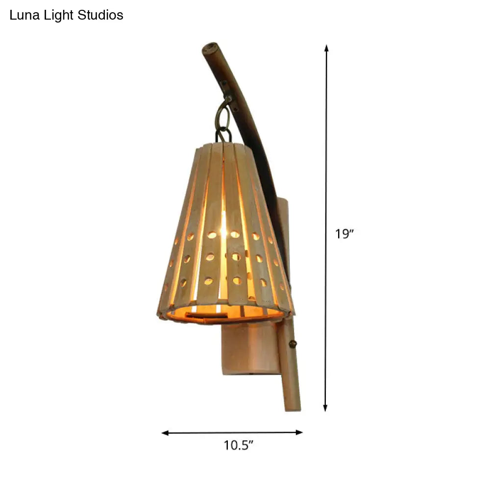 Japanese Tapered Wood Sconce - Beige Wall Mounted Light Fixture For Restaurants