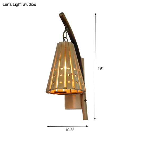 Japanese Tapered Wood Sconce - Beige Wall Mounted Light Fixture For Restaurants