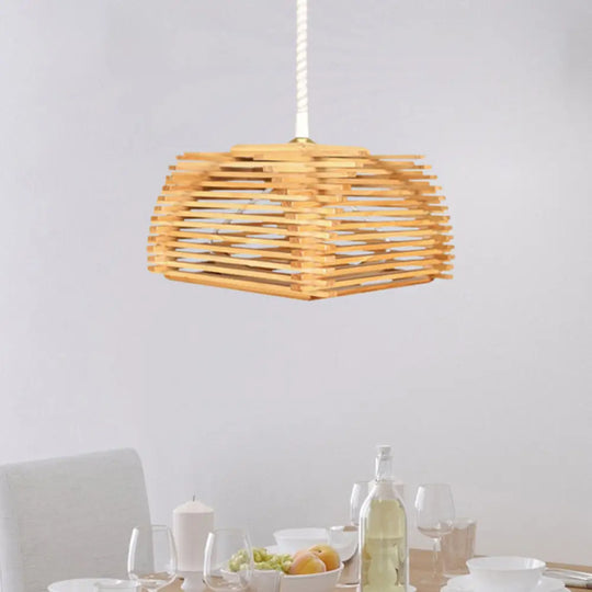 Japanese Tea Room Pendant Lighting - Wood Bar 1 Bulb Ceiling Suspension Lamp