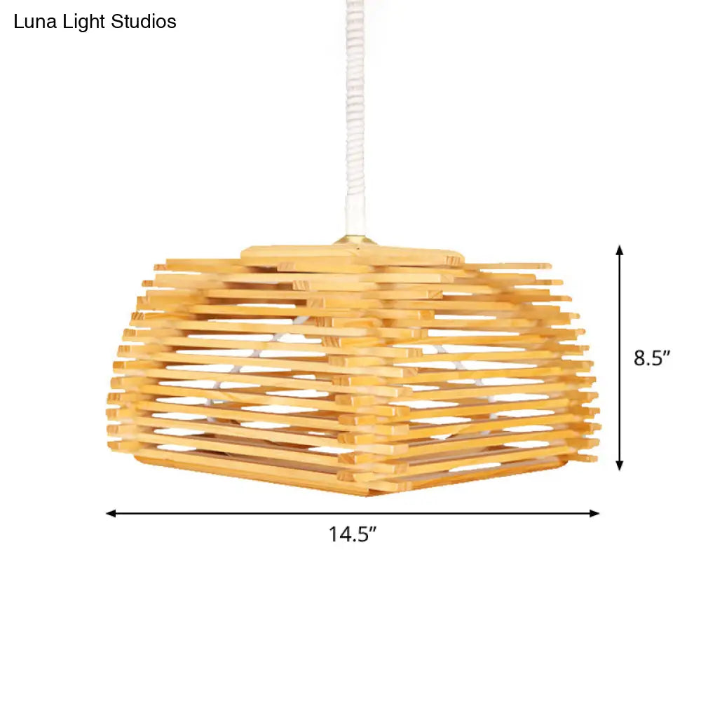 Japanese Tea Room Pendant Lighting - Wood Bar 1 Bulb Ceiling Suspension Lamp