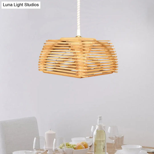 Japanese Tea Room Pendant Lighting - Wood Bar 1 Bulb Ceiling Suspension Lamp