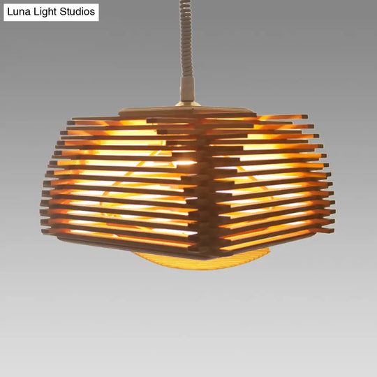 Japanese Tea Room Pendant Lighting - Wood Bar 1 Bulb Ceiling Suspension Lamp