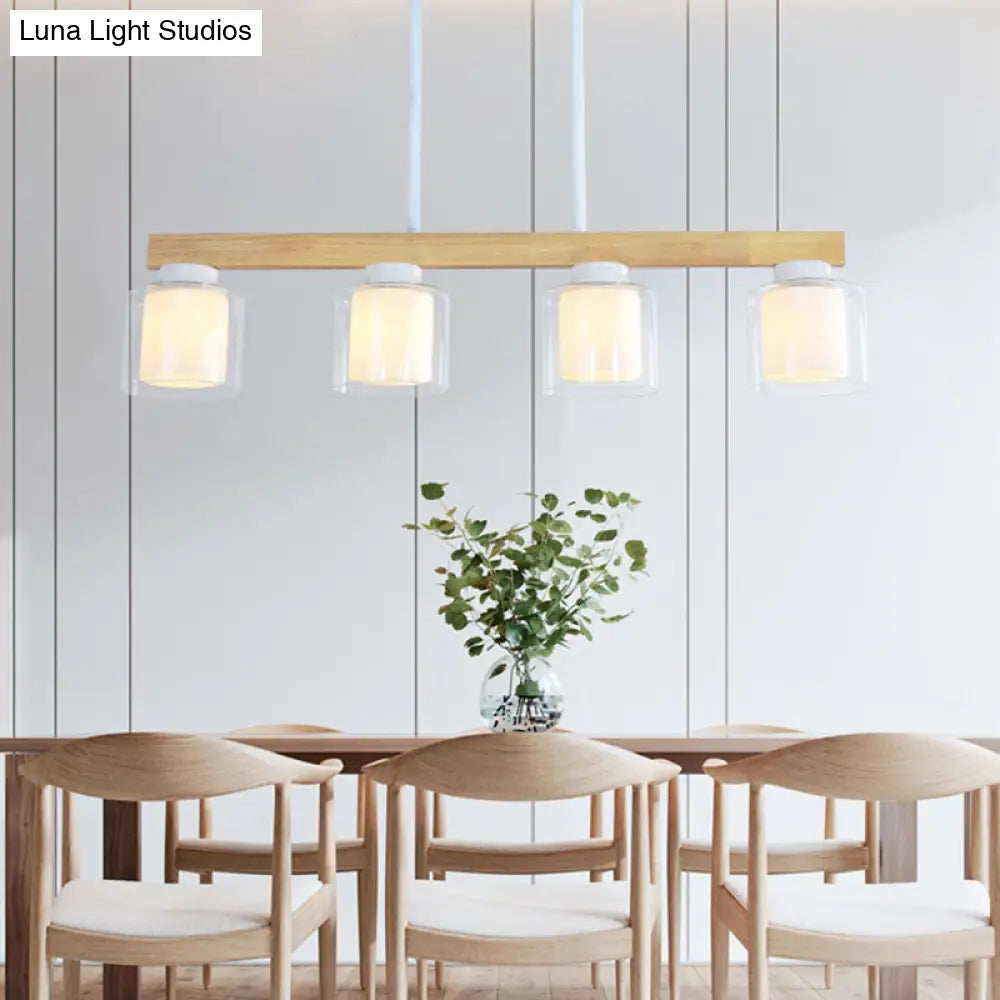 Japanese White Glass Cylinder Led Island Pendant Ceiling Light For Dining Room