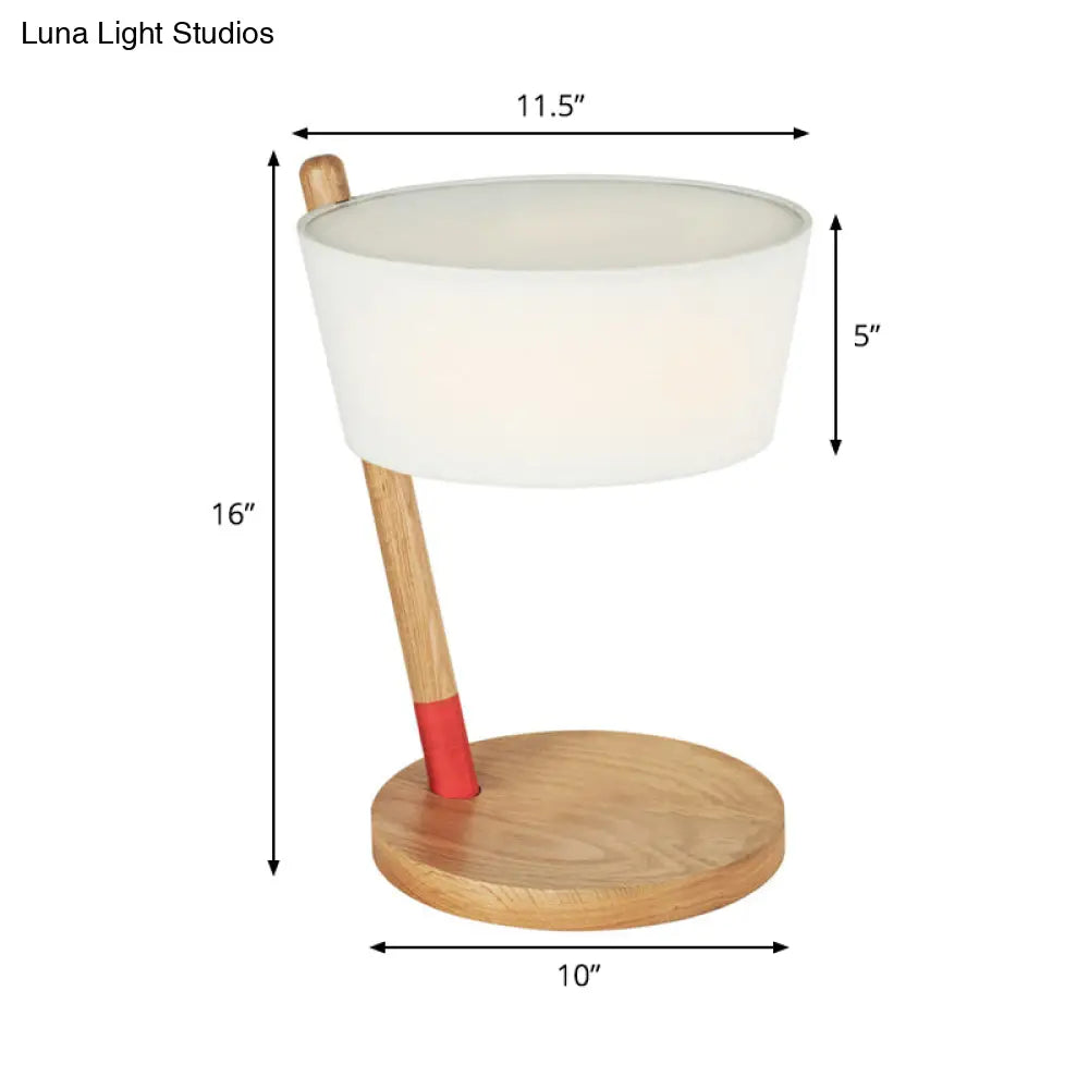 Japanese White Shaded Desk Lamp With Fabric Shade And Circle Beige Wood Base