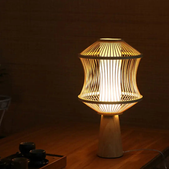 Japanese Wood Conical Task Lamp With Bamboo Shade - Beige Desk Light