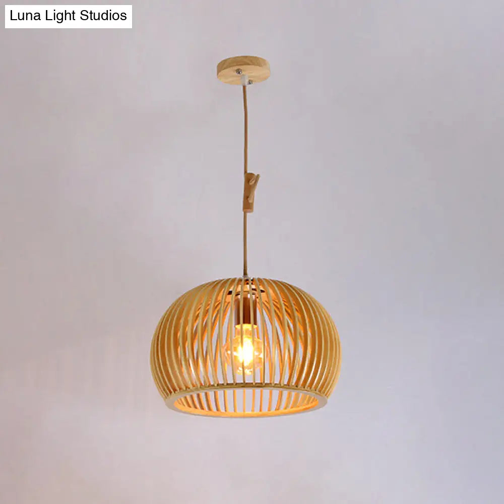 Japanese Wood Domed Pendant Lamp - Beige Ceiling Light For Living Room 13/18 Wide