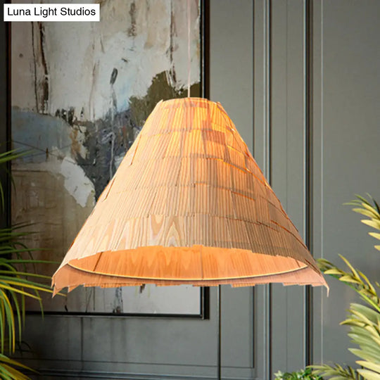 Japanese Wood Flare Pendant Ceiling Lamp - Wide 1 Head Suspension In Beige