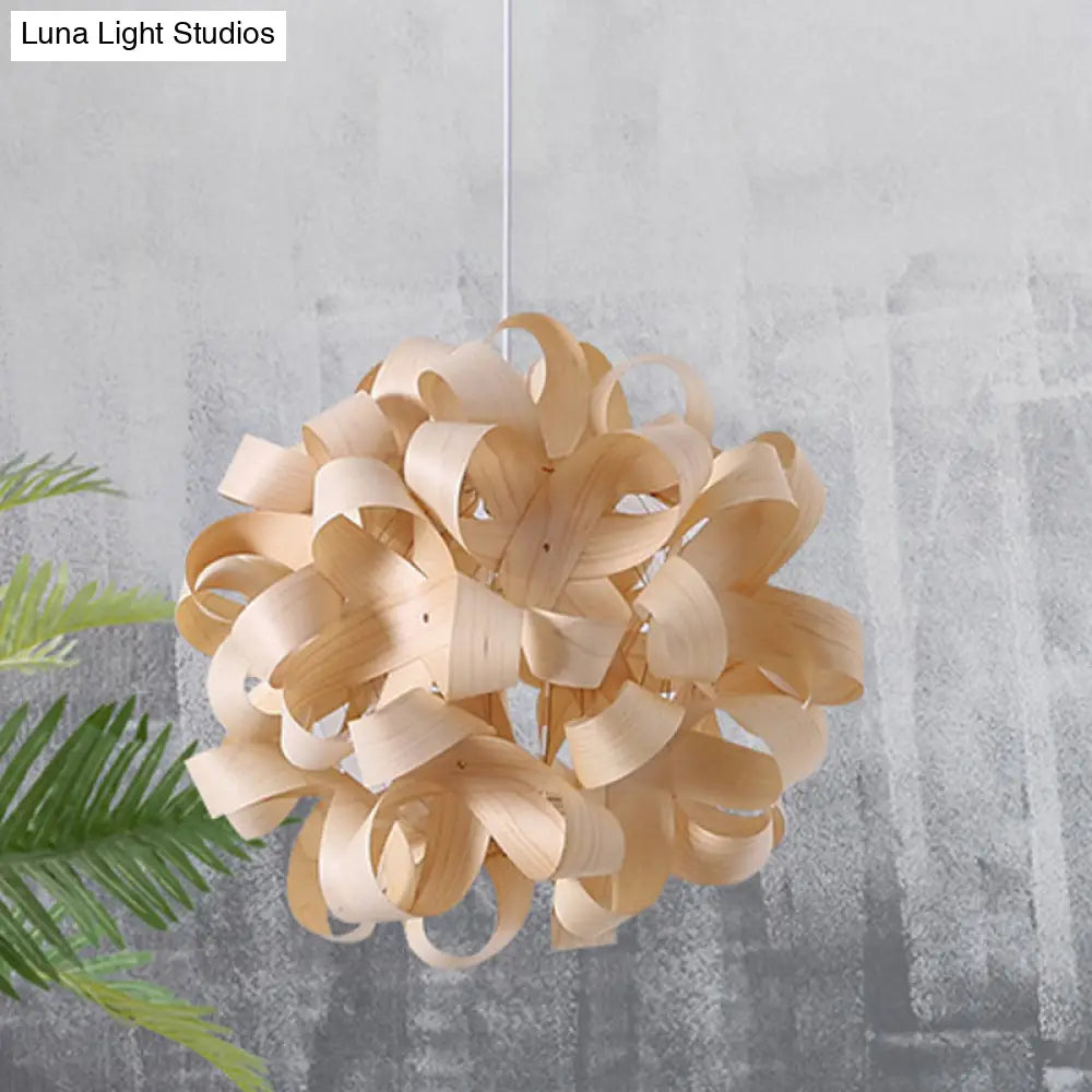 Japanese Wood Floral Pendant Light - Beige Suspended Lighting For Dining Room