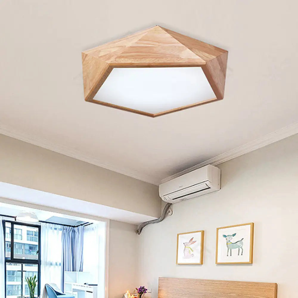 Japanese Wood Led Flush Mount Ceiling Light For Kids’ Bedroom / 15’ Natural