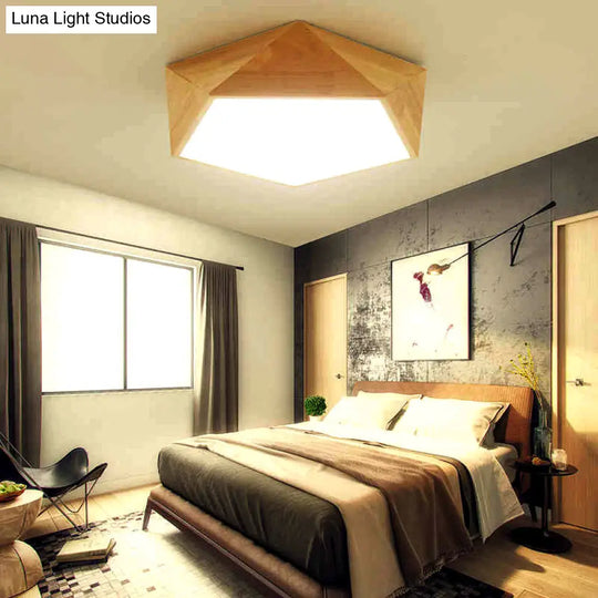 Japanese Wood Led Flush Mount Ceiling Light For Kids’ Bedroom