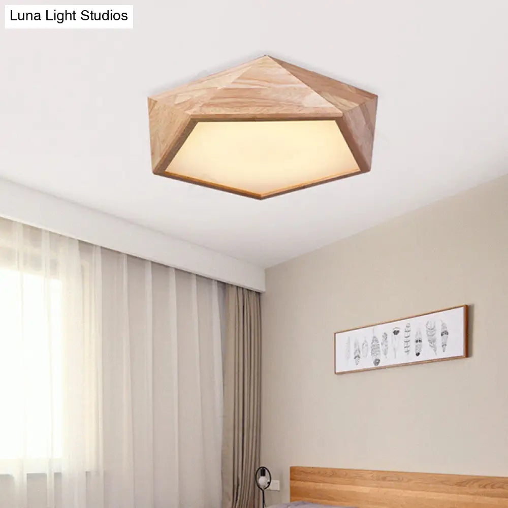 Japanese Wood Led Flush Mount Ceiling Light For Kids’ Bedroom