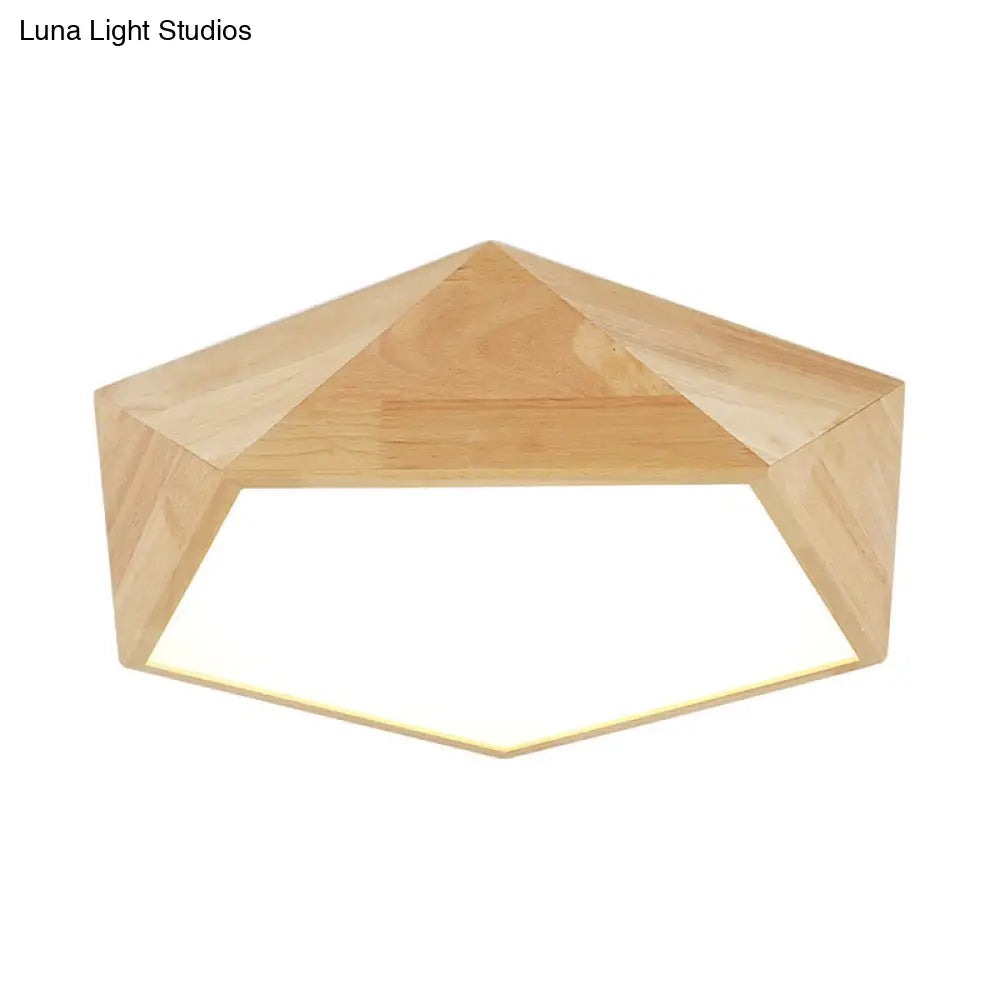 Japanese Wood Led Flush Mount Ceiling Light For Kids Bedroom