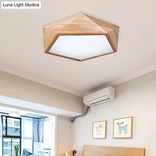 Japanese Wood Led Flush Mount Ceiling Light For Kids Bedroom / 15 Natural