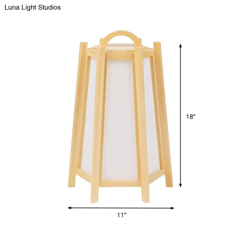 Japanese Wood Night Lamp: Tower Shape Bedside Table Light Beige Tone Fabric Shade