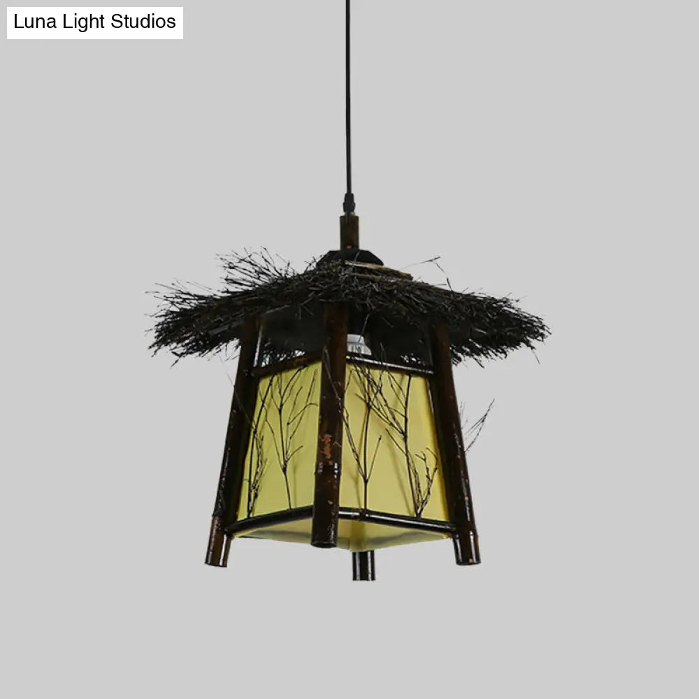 Japanese Wood Pendant Lighting: Hand-Worked 1 Head Ceiling Lamp Black