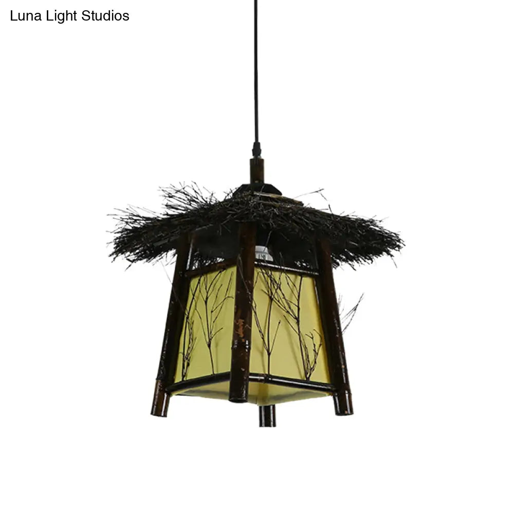 Japanese Wood Pendant Lighting: Hand-Worked 1 Head Ceiling Lamp Black